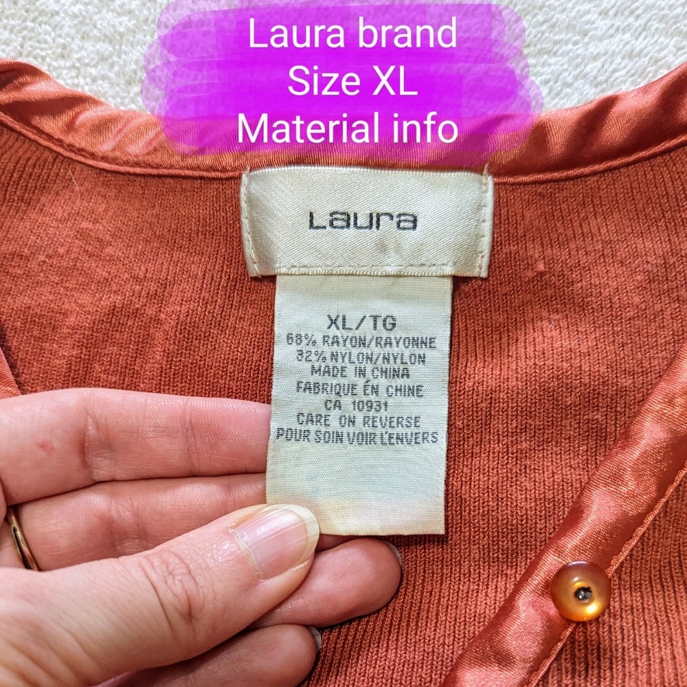 Laura size XL**, 3/4 length sleeve, v neck rust coloured pullover, GUC - Picture 2 of 9